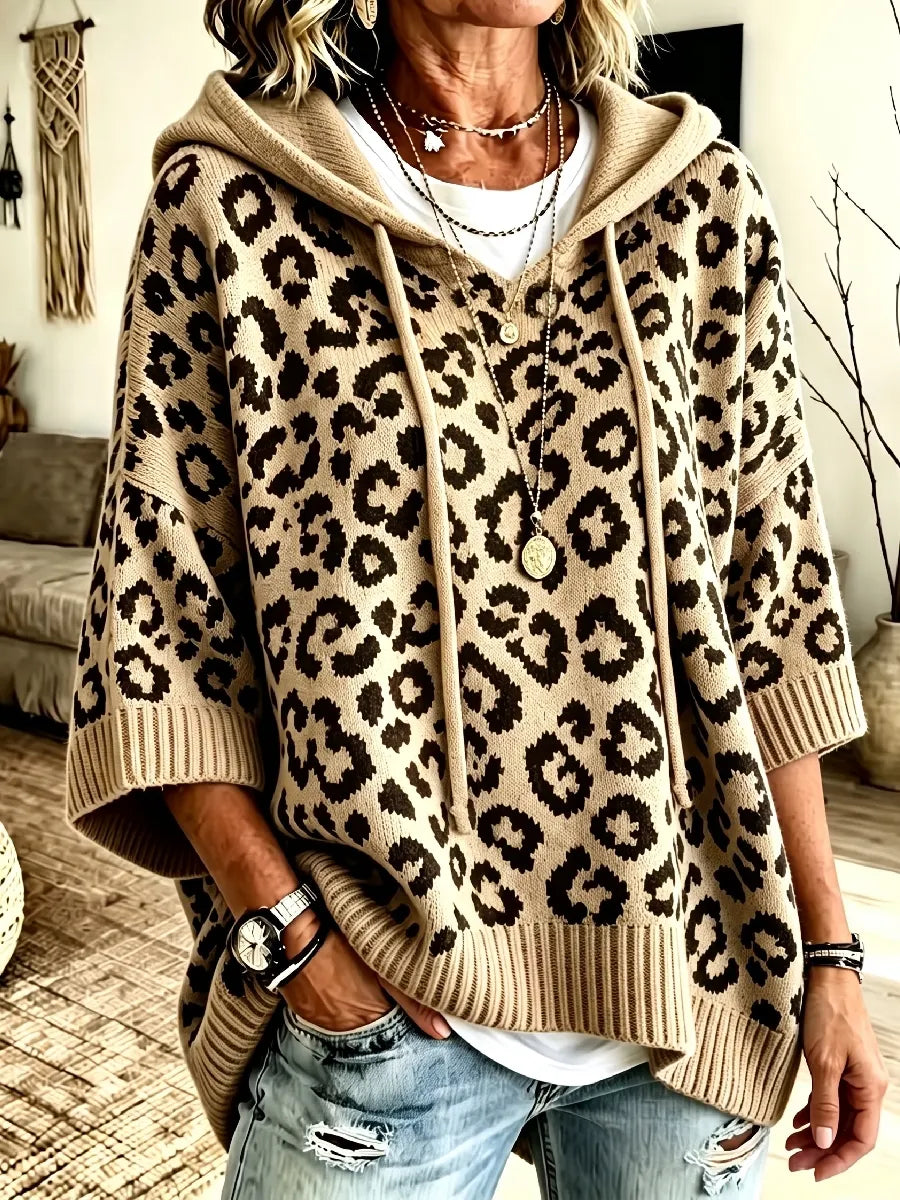 Jocasta - oversize pletená mikina s leopardím vzorem