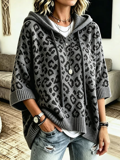Jocasta - oversize pletená mikina s leopardím vzorem